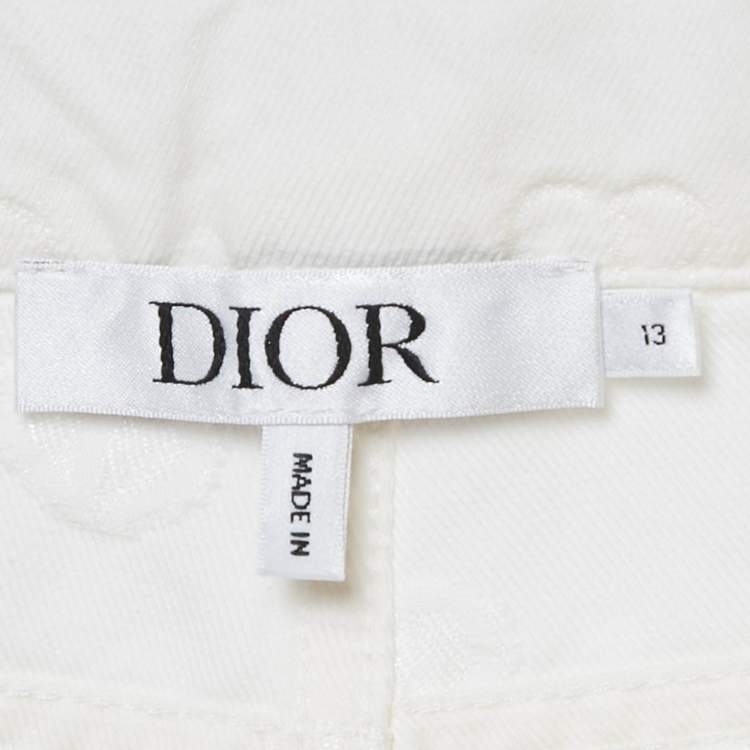 Pre Owned Dior Kids White Heart Logo Embossed Cotton Drill Wide Leg Trousers 13 Yrs