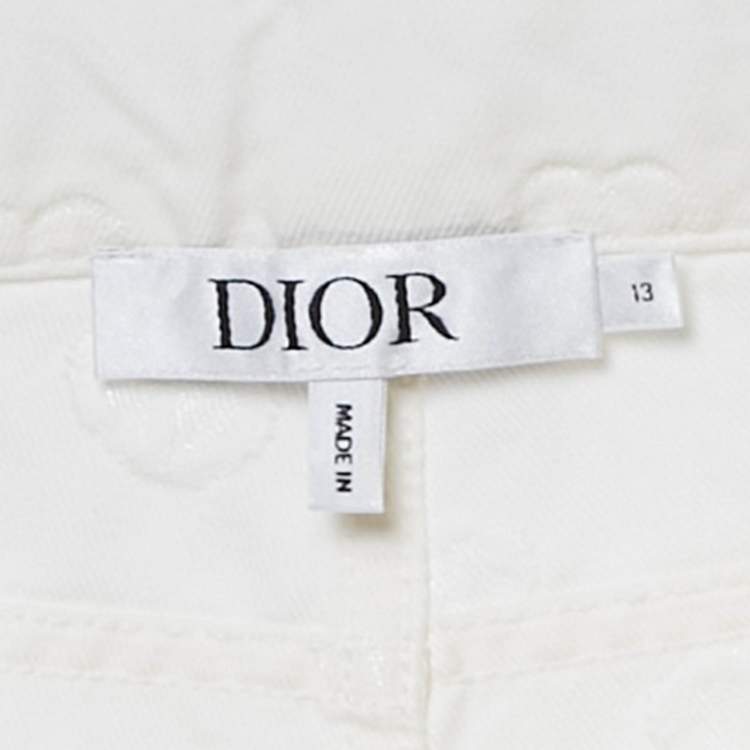 Pre Owned Dior Kids White Heart Logo Embossed Cotton Drill Wide Leg Trousers 13 Yrs