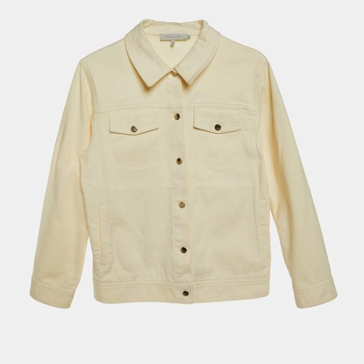 Pre Owned Dior Kids Cream Denim Logo Embroidered Jacket Size 12+ Yrs
