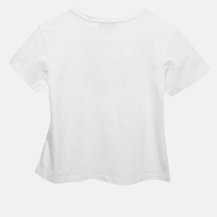 Pre Owned Dior Kids White Logo Embroidered Jersey T-Shirt 8Yrs