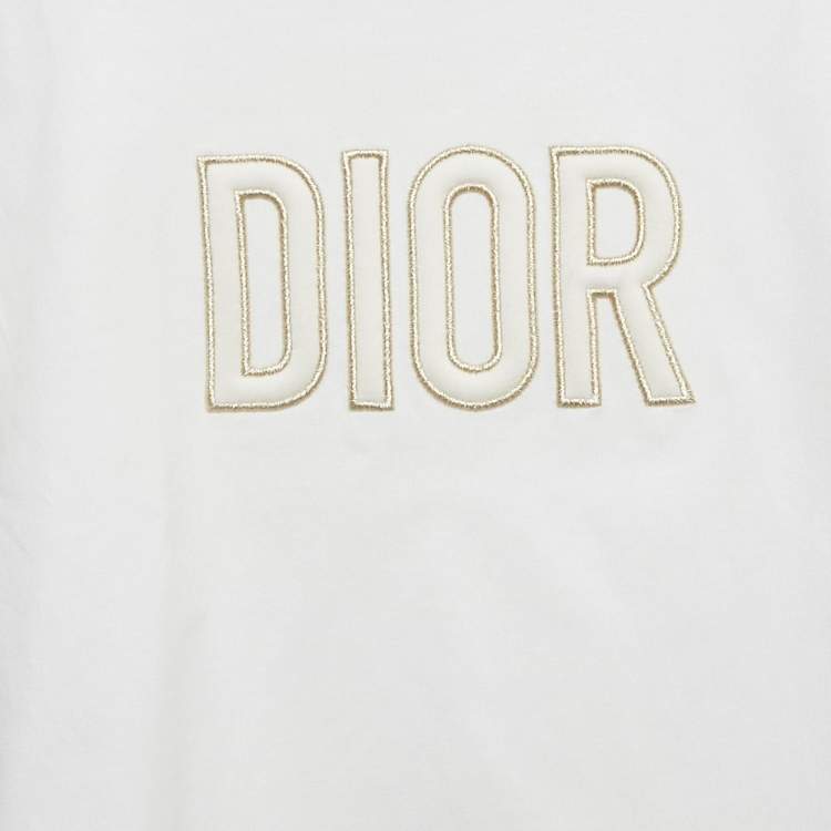Pre Owned Dior Kids White Logo Embroidered Jersey T-Shirt 8Yrs