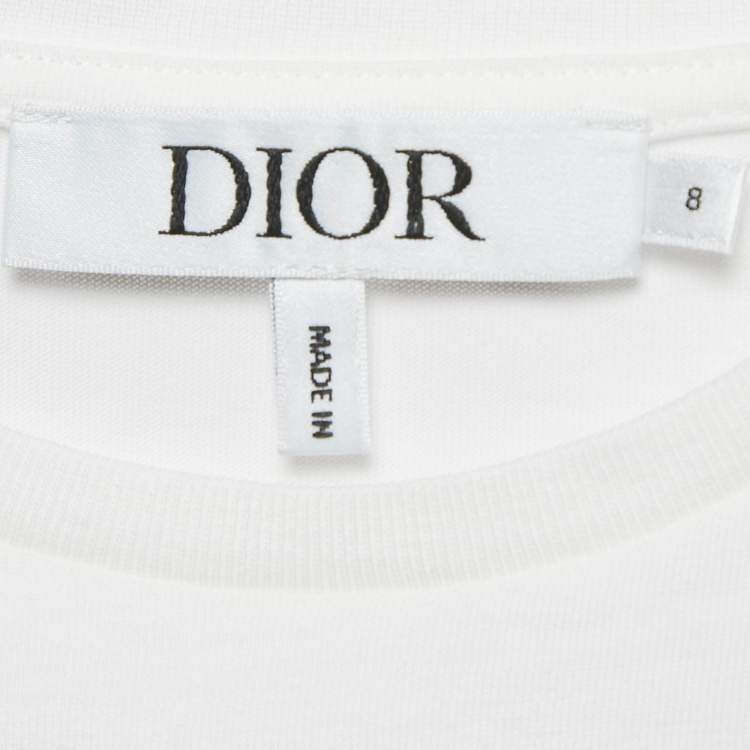Pre Owned Dior Kids White Logo Embroidered Jersey T-Shirt 8Yrs