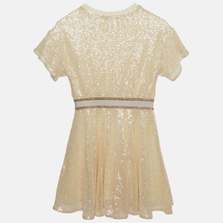 Pre Owned Dior Kids Cream Jersey & Sequin Skater Dress 8 Yrs