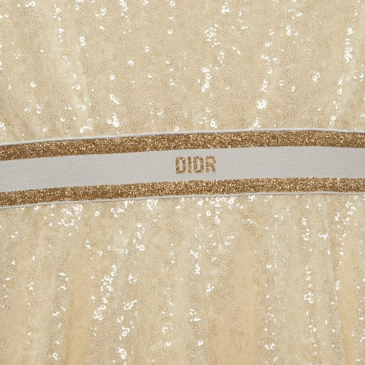 Pre Owned Dior Kids Cream Jersey & Sequin Skater Dress 8 Yrs