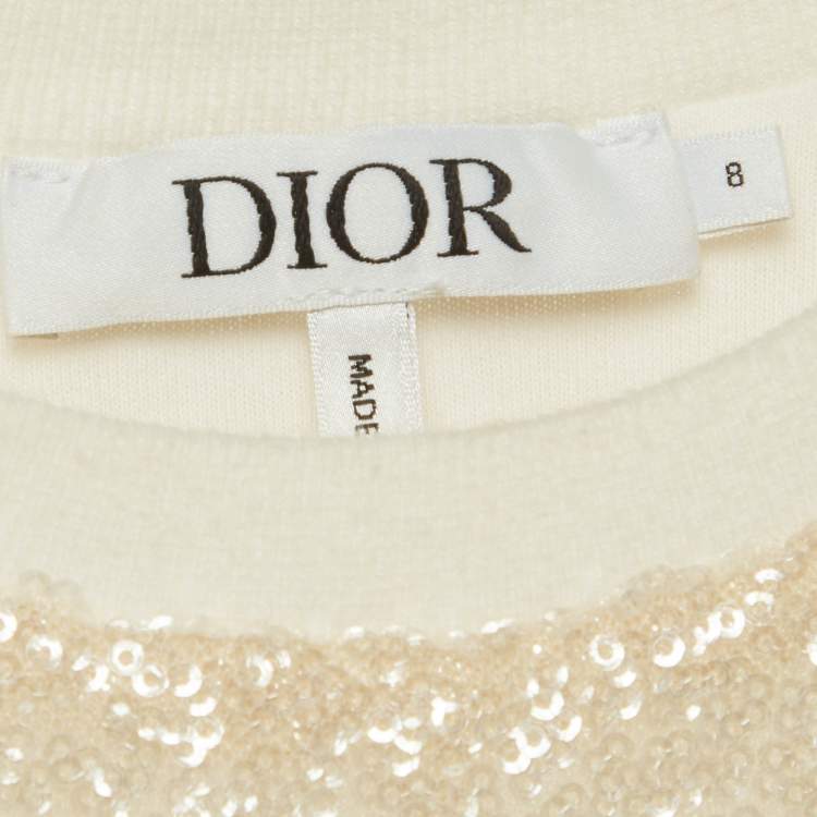 Pre Owned Dior Kids Cream Jersey & Sequin Skater Dress 8 Yrs