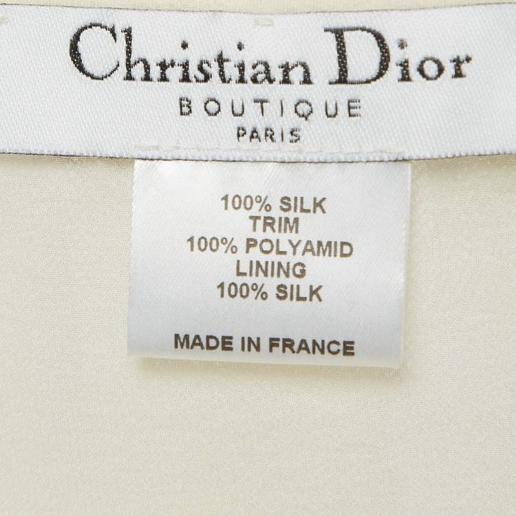 Pre Owned Dior Cream Tulle Ruffle Detail Long Sleeve Silk Blouse 8 Yrs
