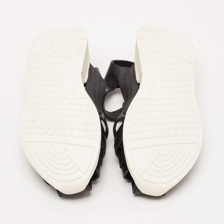 Pre Owned Dolce & Gabbana Black Leather Flat Sandals Size 31