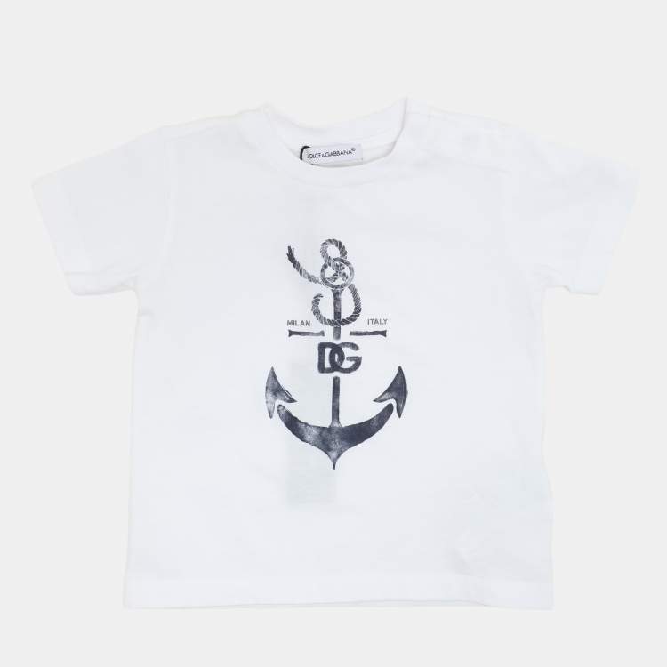 Pre Owned Dolce & Gabbana White Jersey Anchor Print T-Shirt 6-9 Month