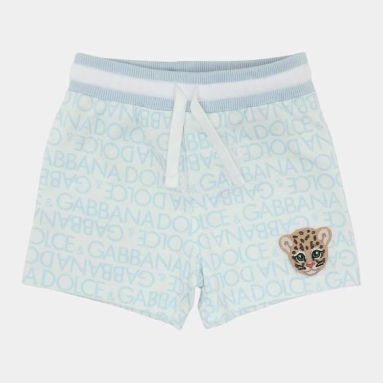 Pre Owned Dolce & Gabbana Blue/White Logo Print Knit Shorts 6-9 Month