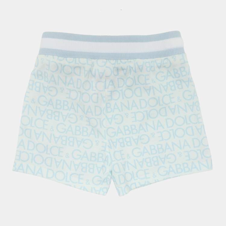 Pre Owned Dolce & Gabbana Blue/White Logo Print Knit Shorts 6-9 Month