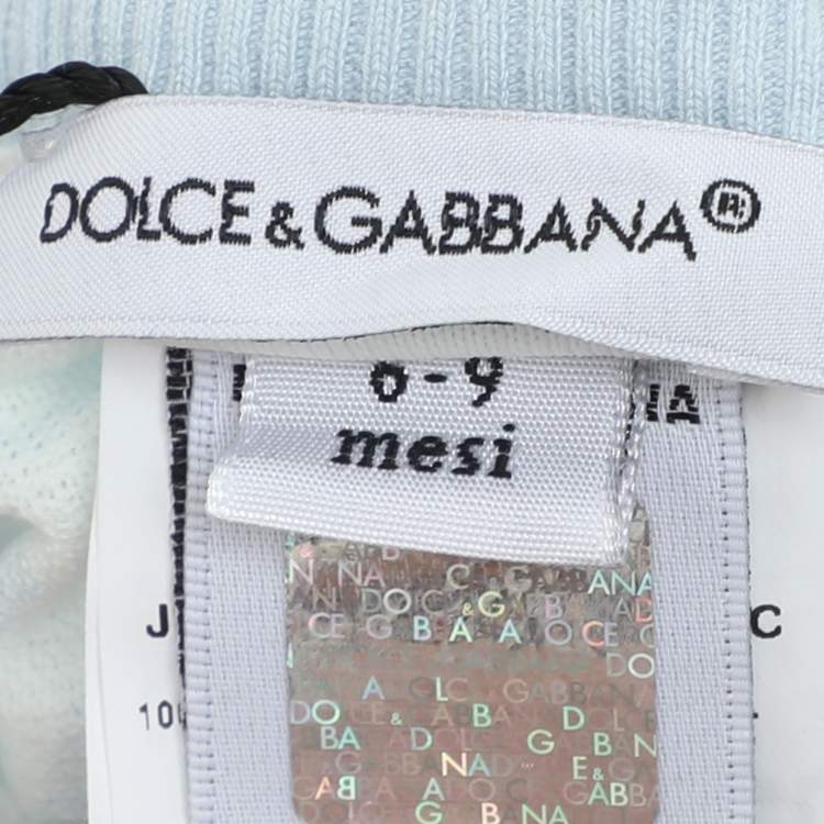 Pre Owned Dolce & Gabbana Blue/White Logo Print Knit Shorts 6-9 Month