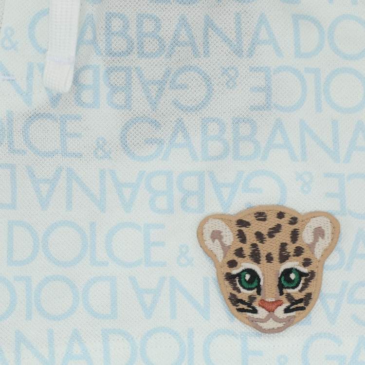Pre Owned Dolce & Gabbana Blue/White Logo Print Knit Shorts 6-9 Month