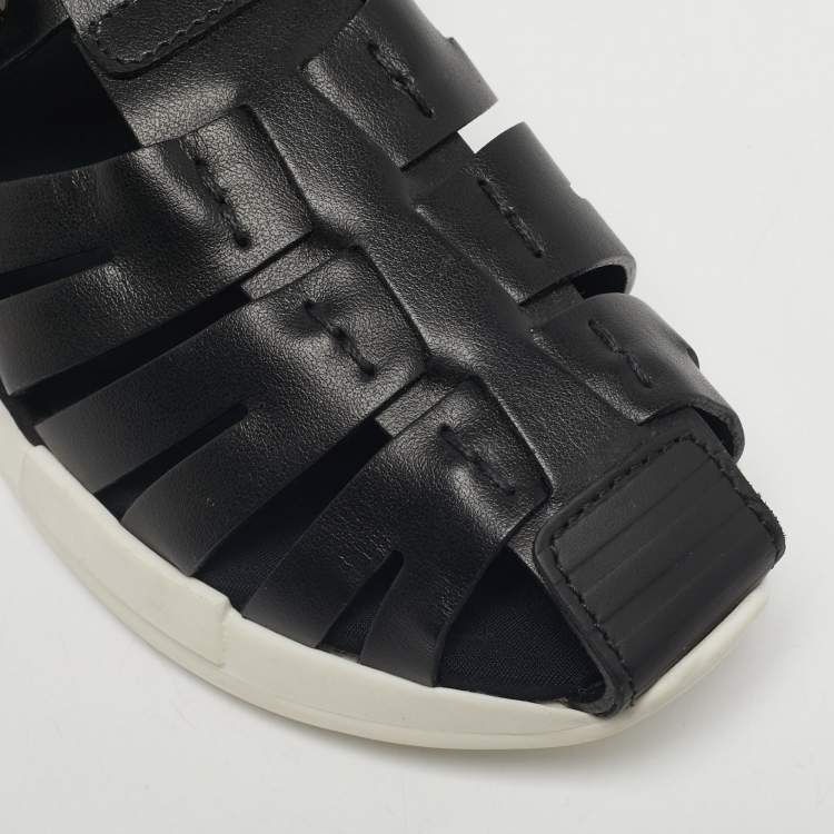 Pre Owned Dolce & Gabbana Black Leather Flat Sandals Size 30