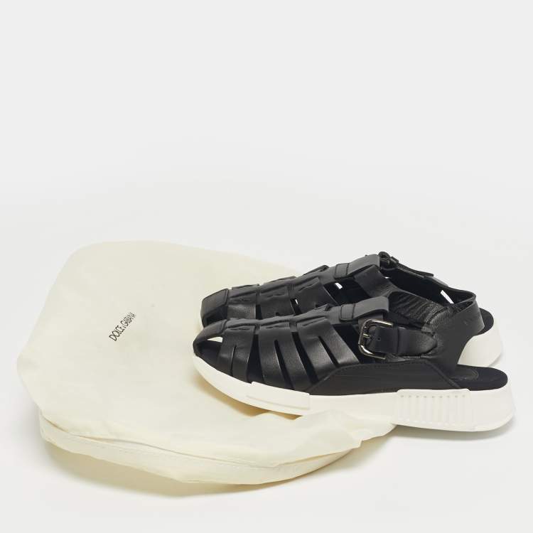 Pre Owned Dolce & Gabbana Black Leather Flat Sandals Size 30