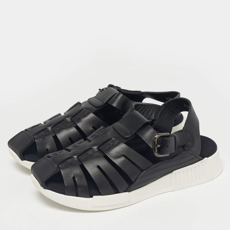 Pre Owned Dolce & Gabbana Black Leather Flat Sandals Size 30