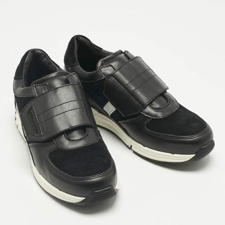 مملوكة مسبقًا Dolce & Gabbana Black Suede and Leather Low Top Sneakers Size 34