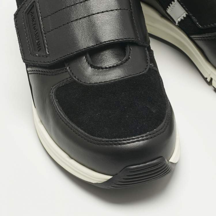 مملوكة مسبقًا Dolce & Gabbana Black Suede and Leather Low Top Sneakers Size 34