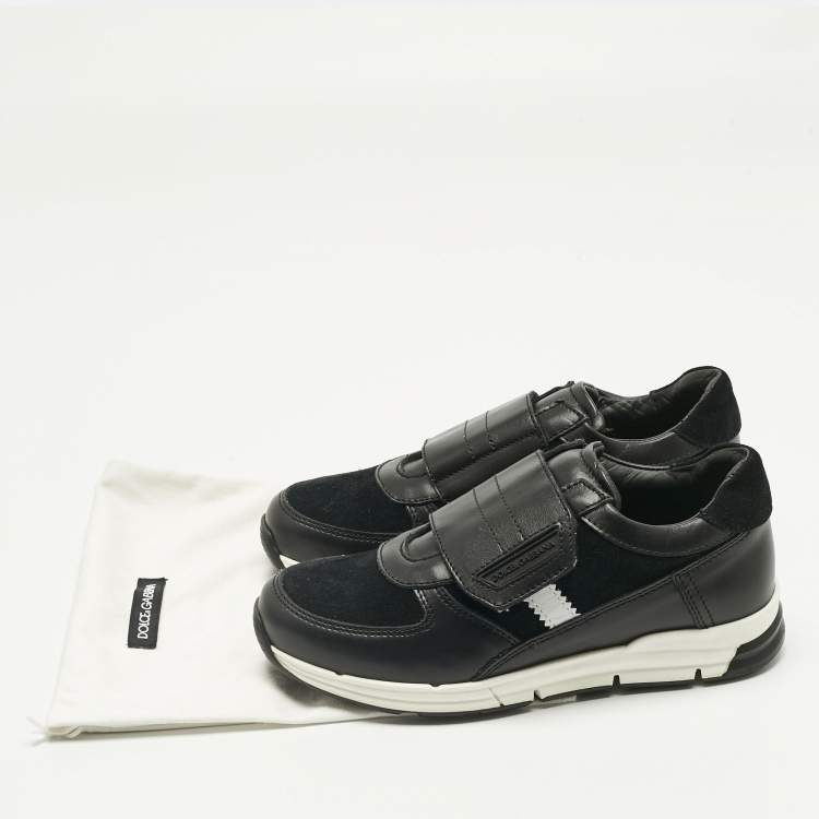 مملوكة مسبقًا Dolce & Gabbana Black Suede and Leather Low Top Sneakers Size 34