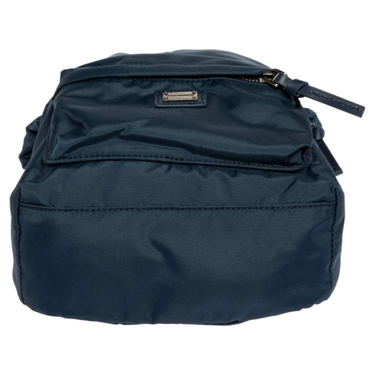 Pre Owned Dolce & Gabbana Blue Nylon  Logo Plaque Small Backpack