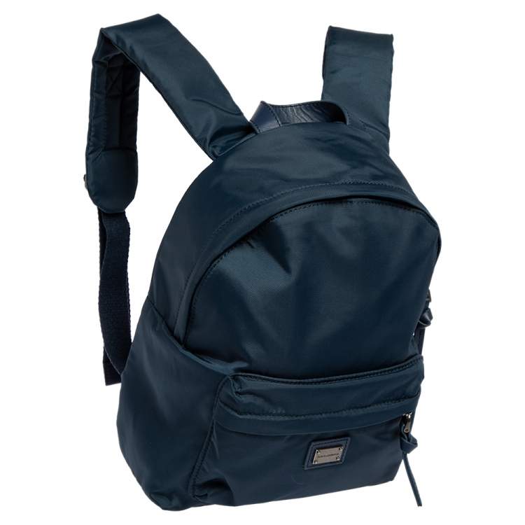 Pre Owned Dolce & Gabbana Blue Nylon  Logo Plaque Small Backpack