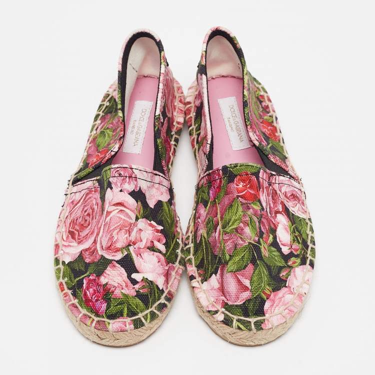 Pre Owned Dolce & Gabbana Tricolor Floral Print Canvas Espadrille Flats Size 31 (Kids)