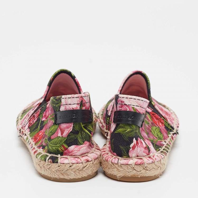 Pre Owned Dolce & Gabbana Tricolor Floral Print Canvas Espadrille Flats Size 31 (Kids)