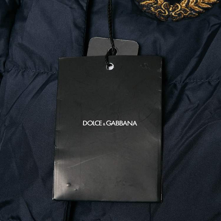 Pre Owned Dolce & Gabbana Kids Navy Blue Logo Applique Synthetic Puffer Jacket 9/10 Yrs 