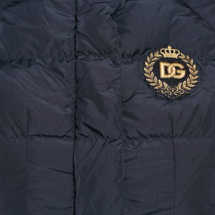 Pre Owned Dolce & Gabbana Kids Navy Blue Logo Applique Synthetic Puffer Jacket 9/10 Yrs 