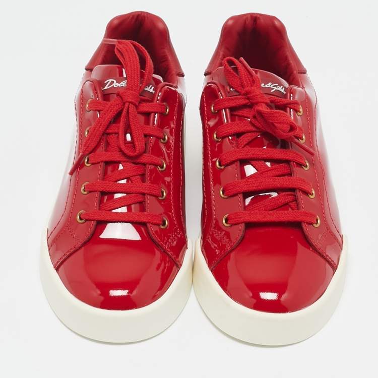 Pre Owned Dolce & Gabbana Red Patent Leather Low Top Sneakers Size 32