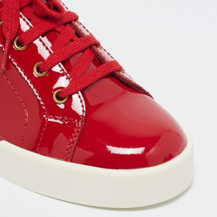Pre Owned Dolce & Gabbana Red Patent Leather Low Top Sneakers Size 32