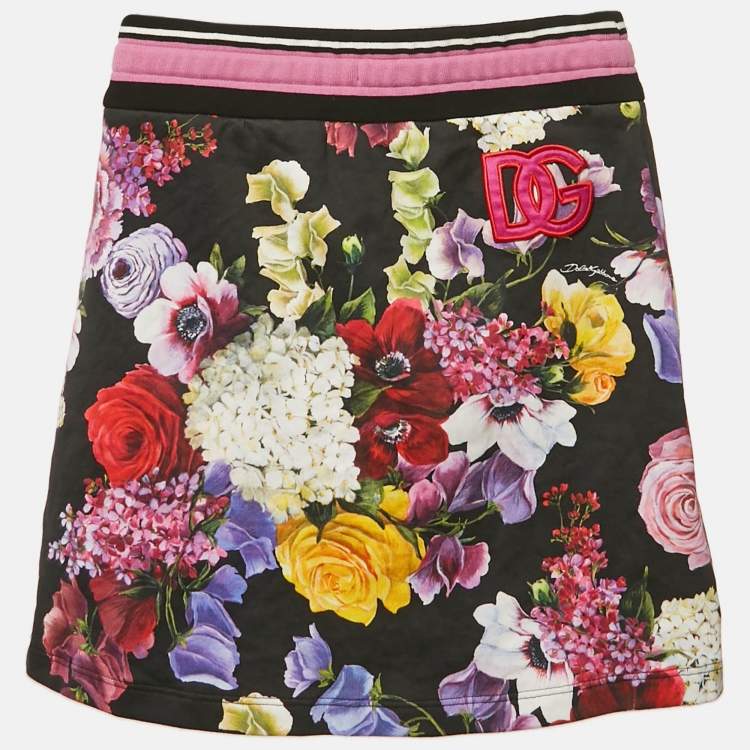 Pre Owned Dolce & Gabbana Kids Black/Pink Floral Print Cotton Mini Skirt 11/12 Yrs 