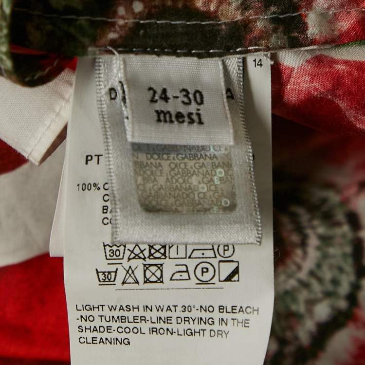 Pre Owned Dolce & Gabbana Kids Red Floral Print Cotton Tiered Dress and Shorts Set 24-30 M