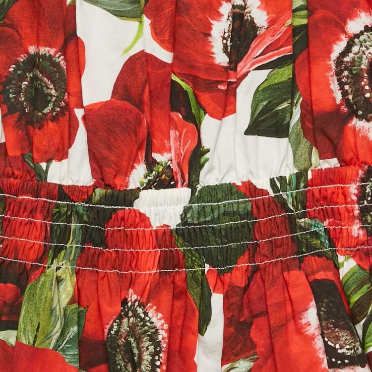Pre Owned Dolce & Gabbana Kids Red Floral Print Cotton Tiered Dress and Shorts Set 24-30 M