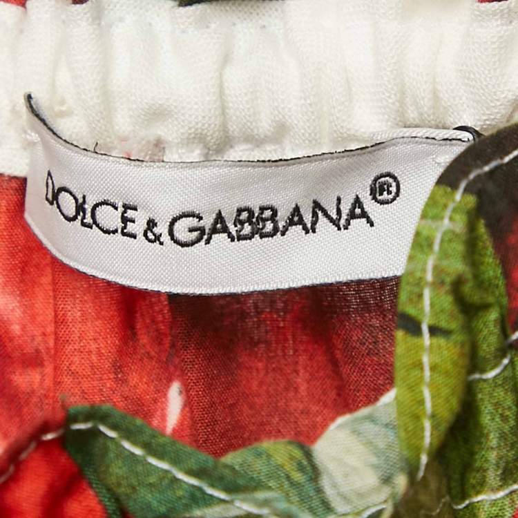 Pre Owned Dolce & Gabbana Kids Red Floral Print Cotton Tiered Dress and Shorts Set 24-30 M