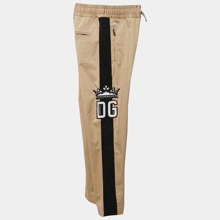Pre Owned Dolce & Gabbana Kids Beige/Black Logo Applique Gabardine Trousers 7/8 Yrs 