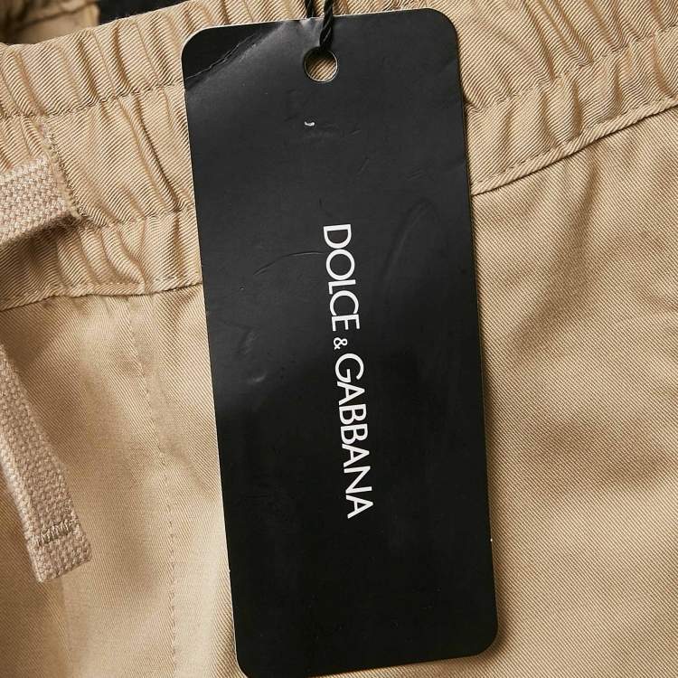 Pre Owned Dolce & Gabbana Kids Beige/Black Logo Applique Gabardine Trousers 7/8 Yrs 