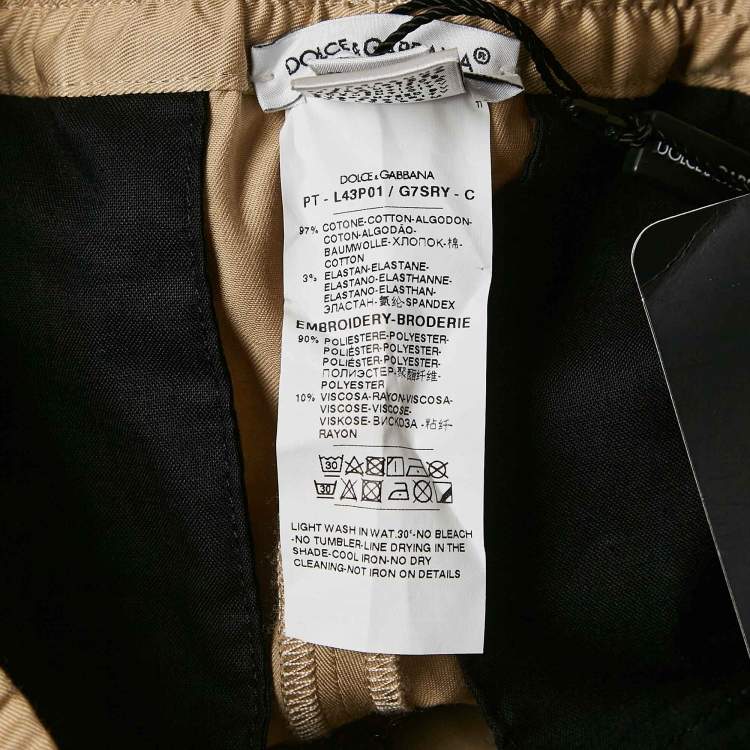 Pre Owned Dolce & Gabbana Kids Beige/Black Logo Applique Gabardine Trousers 7/8 Yrs 