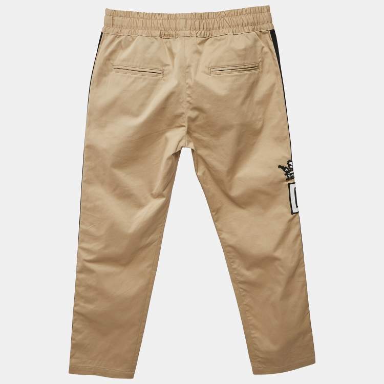 Pre Owned Dolce & Gabbana Kids Beige/Black Logo Applique Gabardine Trousers 7/8 Yrs 