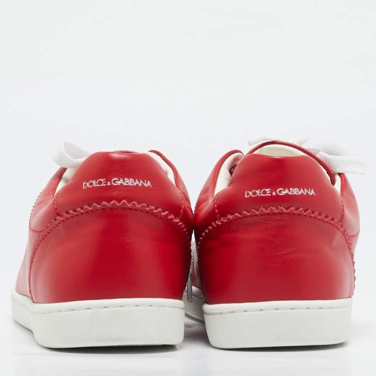 Pre Owned Dolce & Gabbana Red Leather Low Top Sneakers Size 35