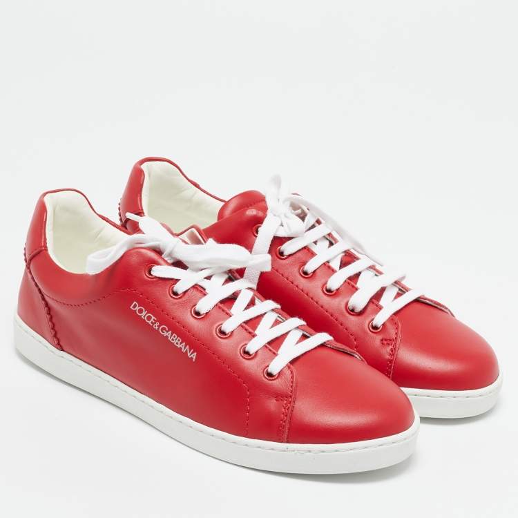 Pre Owned Dolce & Gabbana Red Leather Low Top Sneakers Size 35