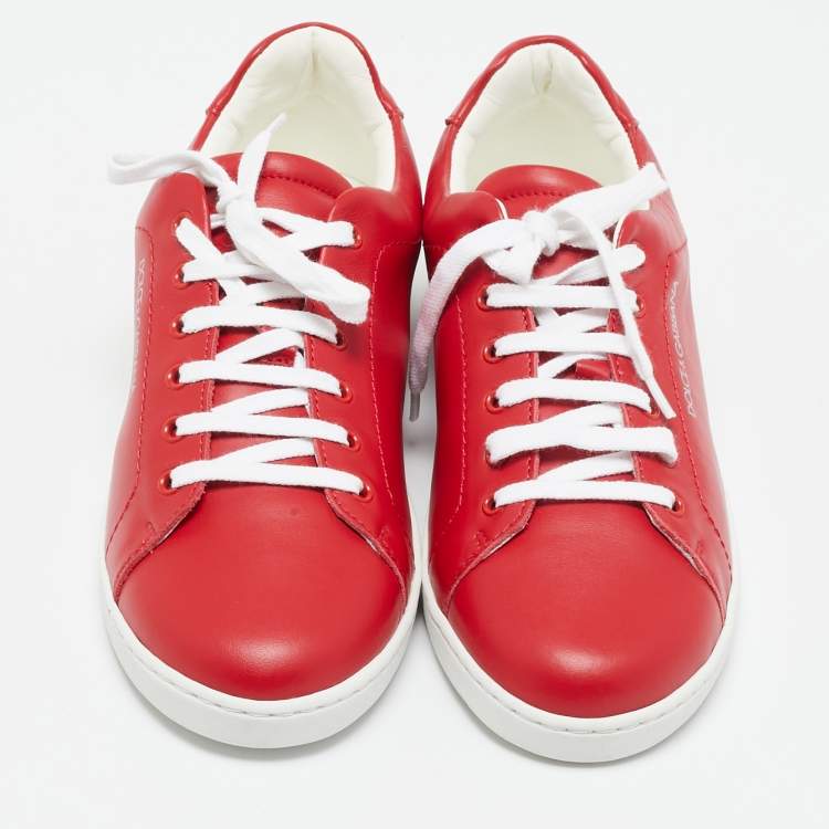 Pre Owned Dolce & Gabbana Red Leather Low Top Sneakers Size 35