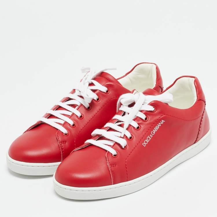 Pre Owned Dolce & Gabbana Red Leather Low Top Sneakers Size 35