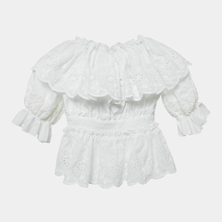 Pre Owned Dolce & Gabbana White Broderie Anglaise Cotton Ruffled Top 4 Yrs 