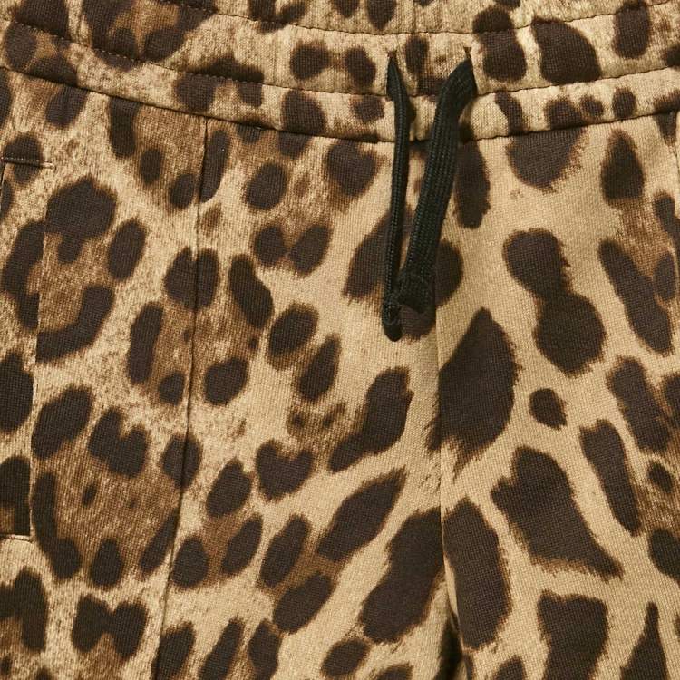 Pre Owned Dolce & Gabbana Kids Brown Leopard Print Cotton Track Pants 7/8 Yrs 