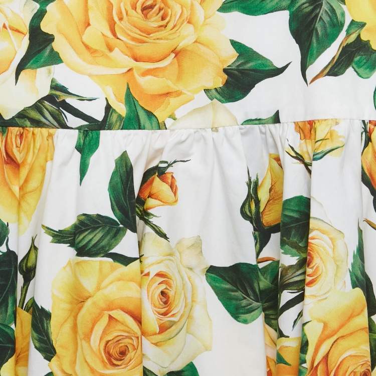 Pre Owned Dolce & Gabbana Kids Yellow Rose Print Poplin Dress 5 Yrs