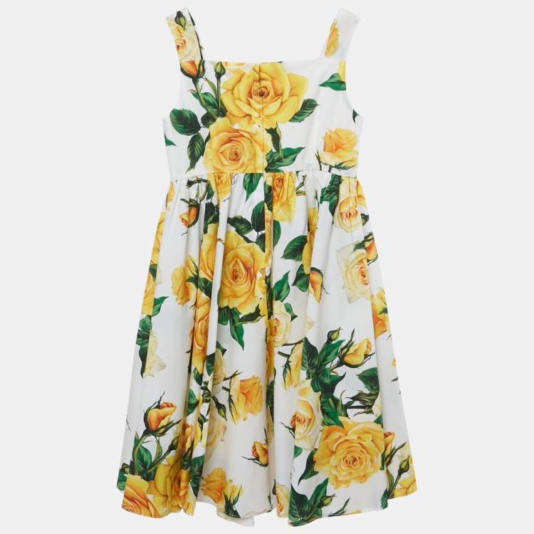 Pre Owned Dolce & Gabbana Kids Yellow Rose Print Poplin Dress 5 Yrs