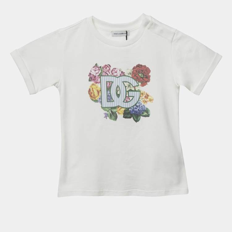 Pre Owned Dolce & Gabbana Kids White Floral Print Cotton Crew Neck T-Shirt 18 - 24 M