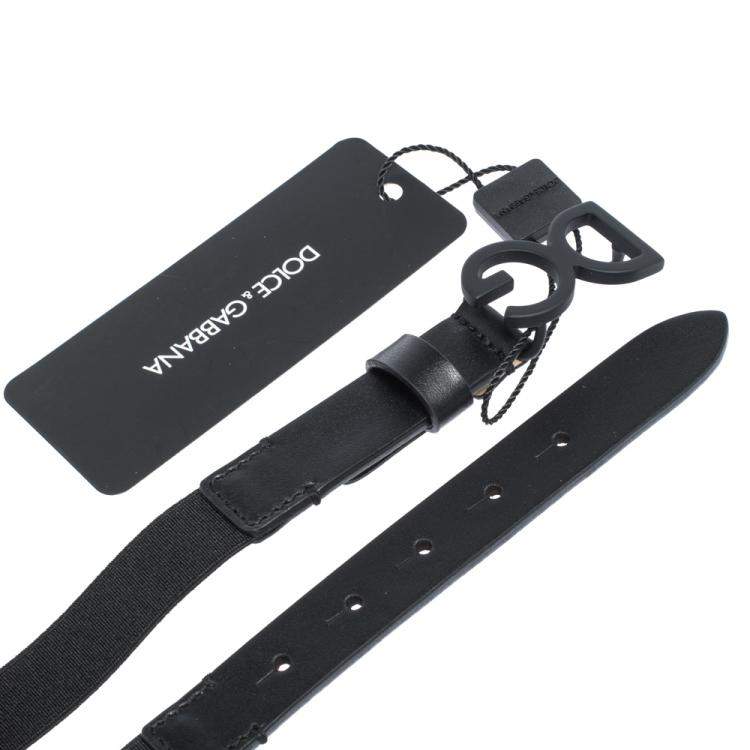Pre Owned Dolce & Gabbana Black Leather and Stretchy Jersey Logo Buckle Belt M