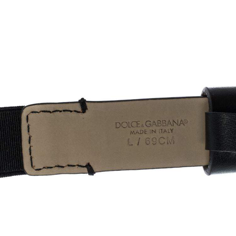 Pre Owned Dolce & Gabbana Black Leather and Stretchy Jersey Logo Buckle Belt M
