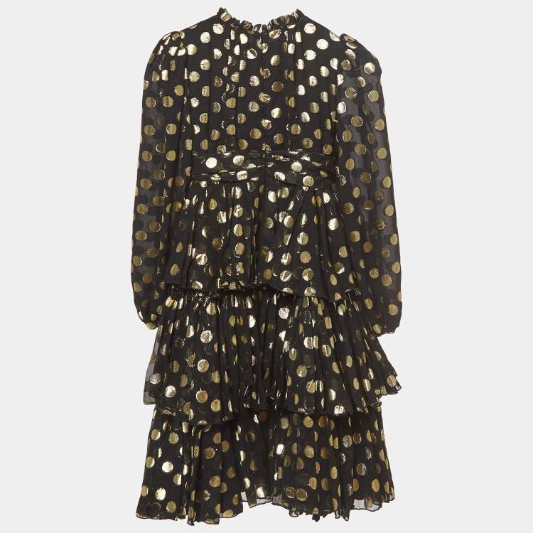 Pre Owned Dolce & Gabbana Black/Metallic Polka-Dot Chiffon Tiered Dress (9-10 Yrs)